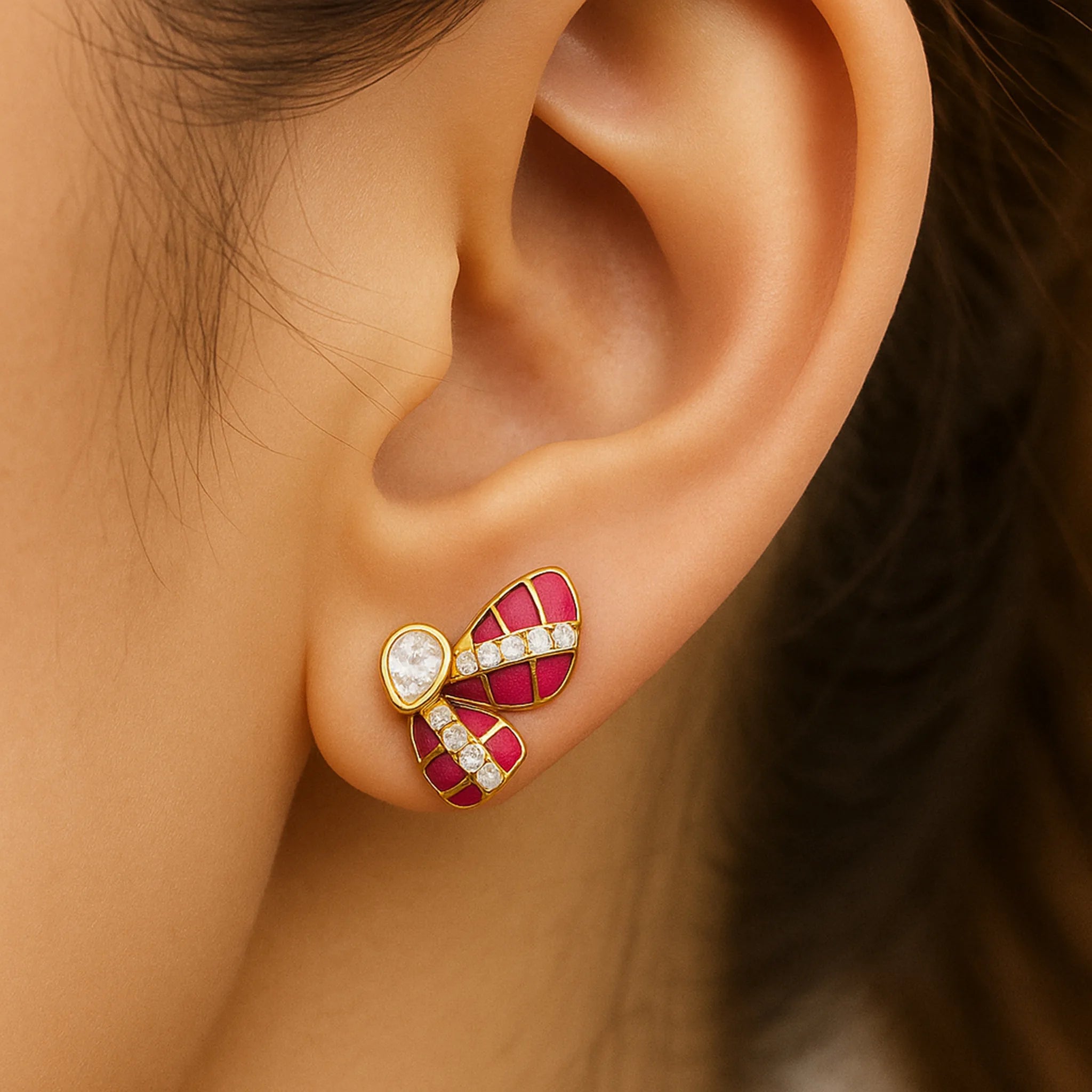 Crimson Wing Polki Earring | 925 Silver 18k Gold Plated Jewellery