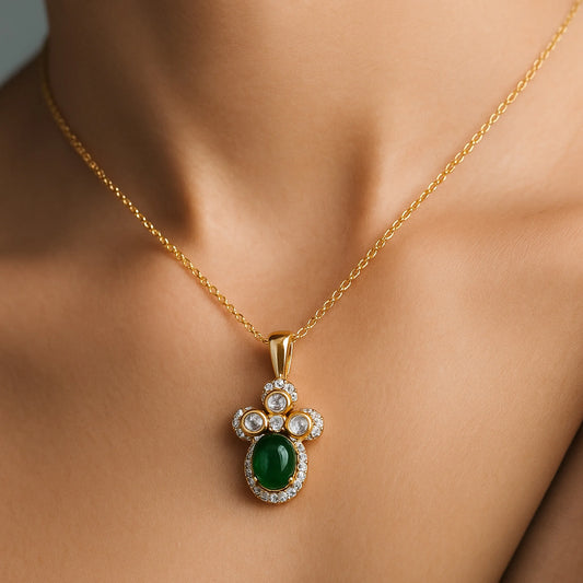 Verdant Glow Polki Pendant| 925 Silver 18k Gold Plated Jewellery