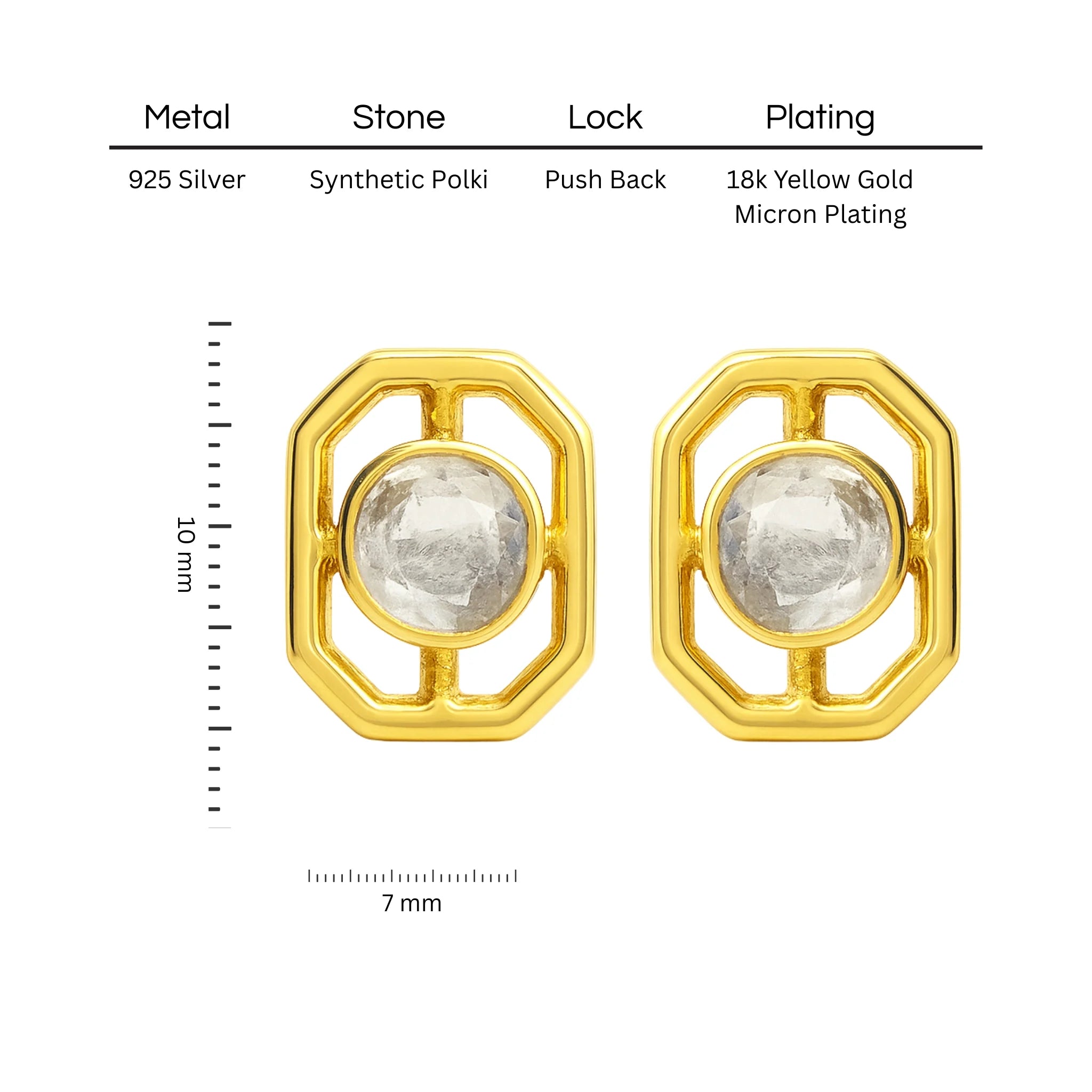 GeoLuxe Polki Earring | 925 Silver 18k Gold Plated Jewellery