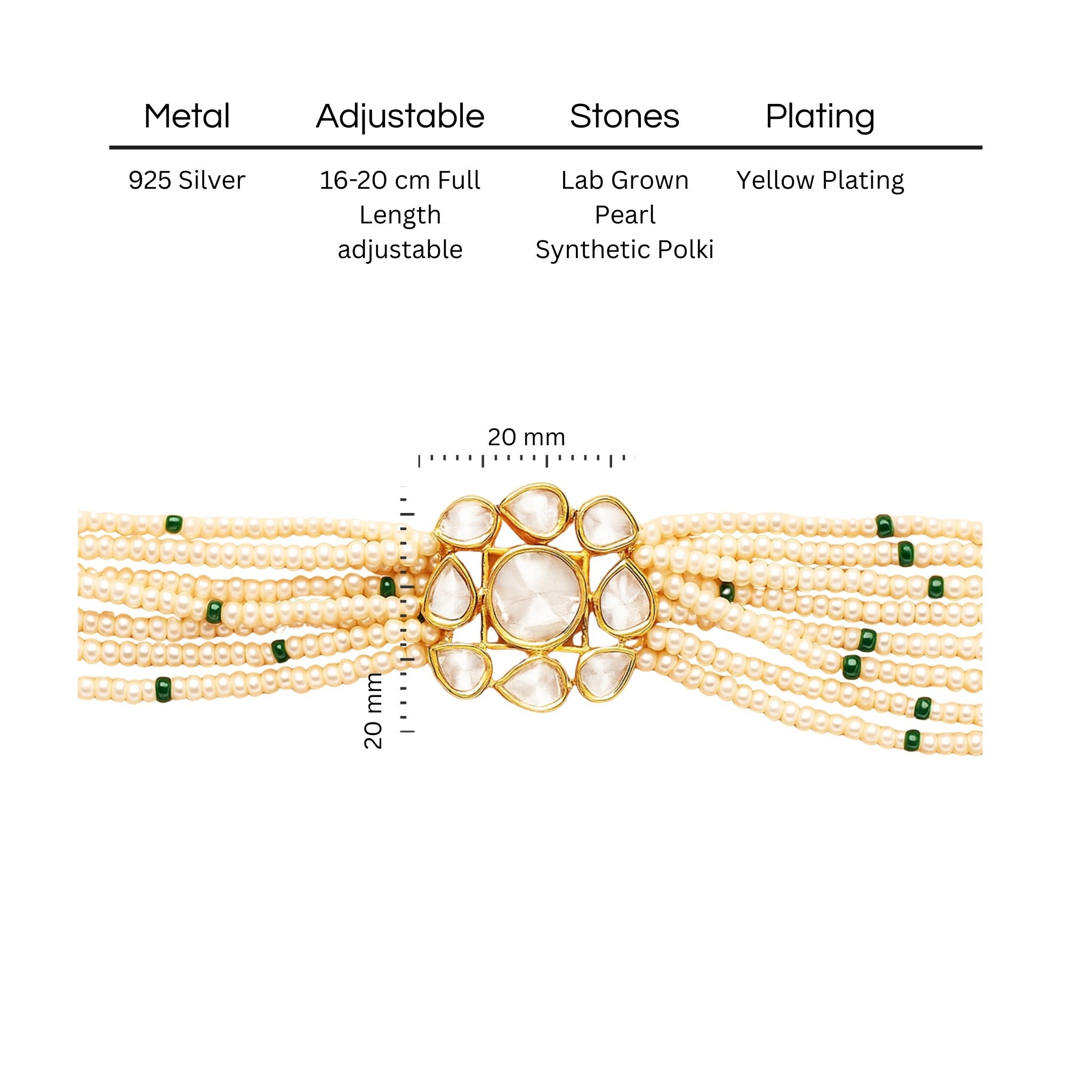 Pearl Radiance Polki Bracelet | 925 Silver 18K Gold Plated Jewellery