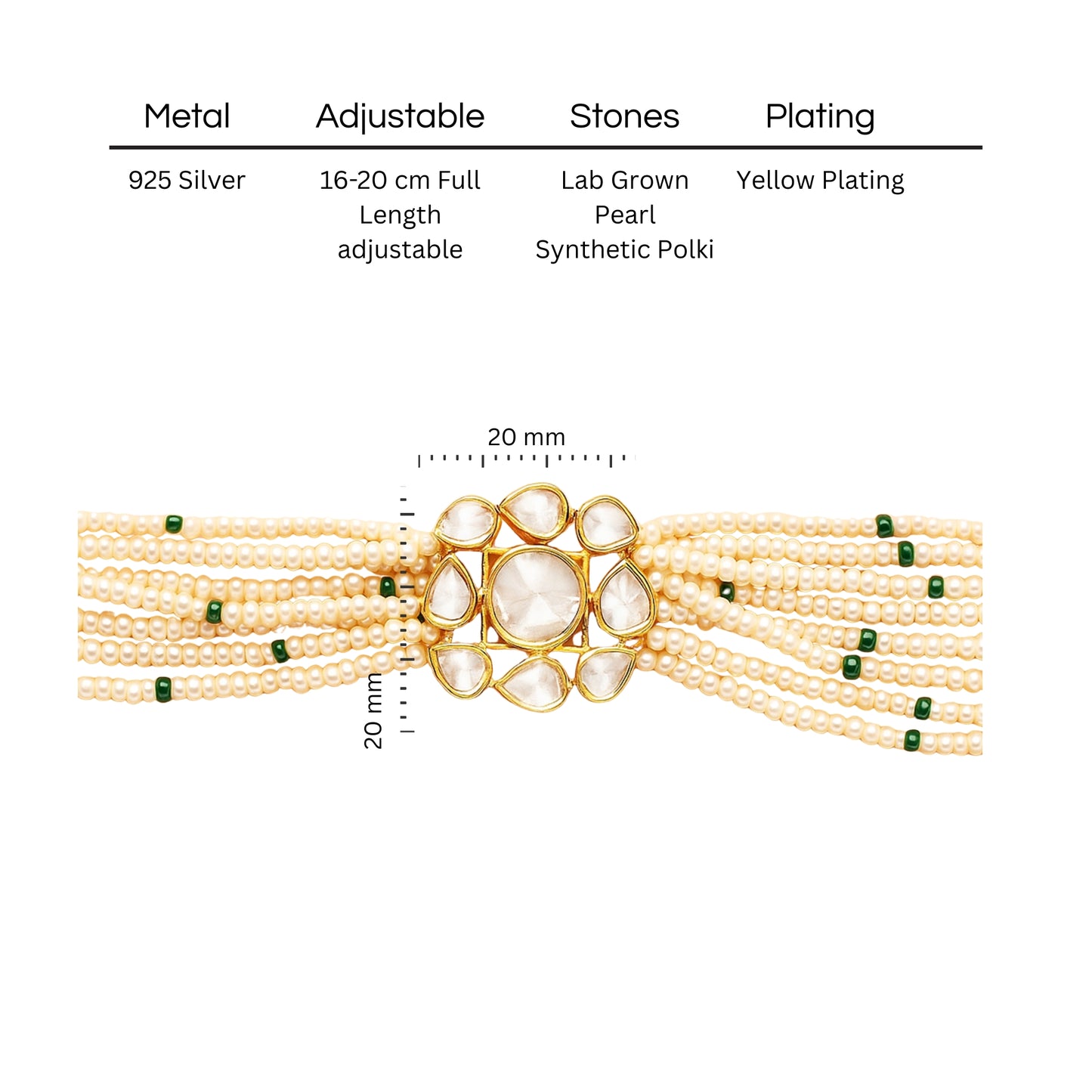 Pearl Radiance Polki Bracelet | 925 Silver 18K Gold Plated Jewellery