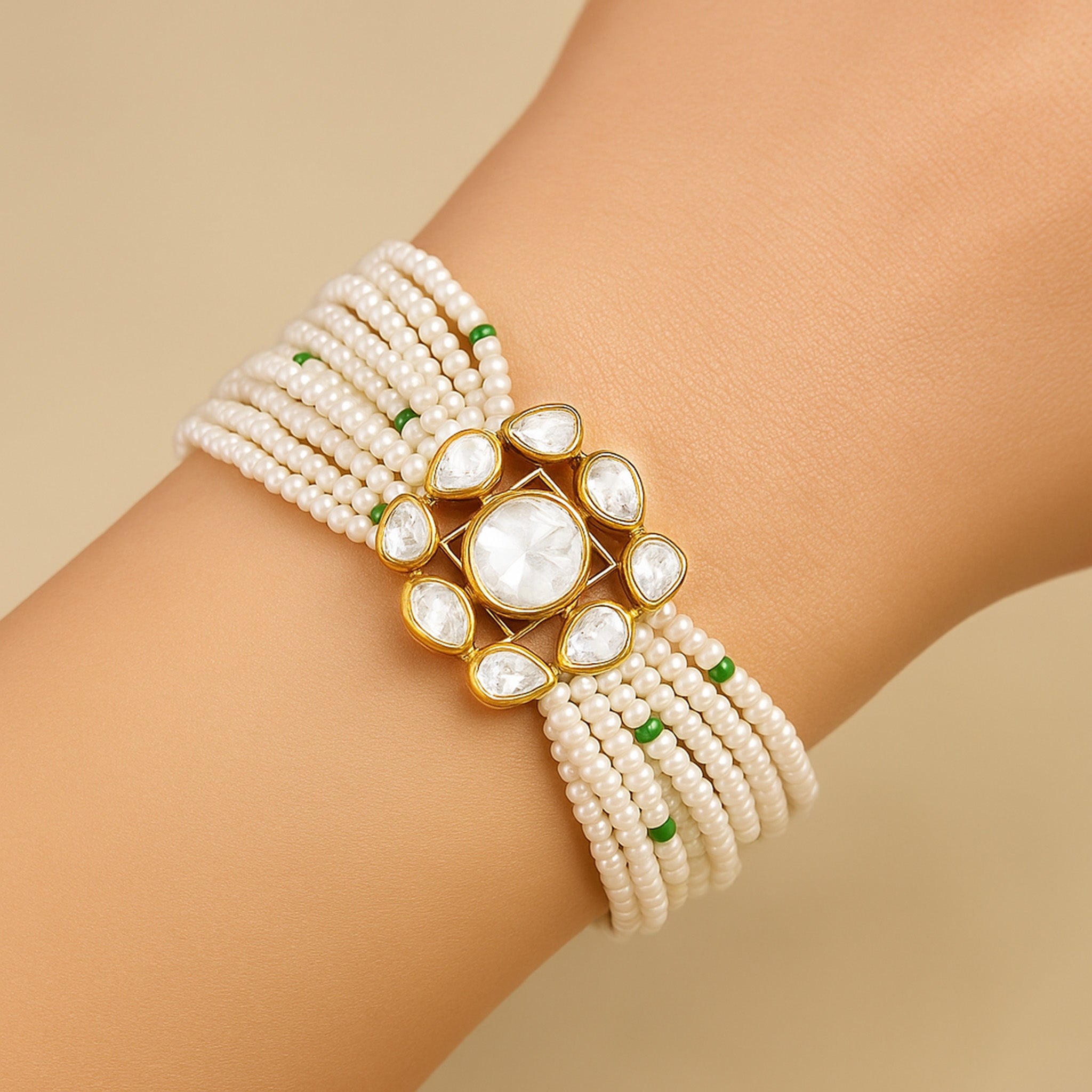 Pearl Radiance Polki Bracelet | 925 Silver 18K Gold Plated Jewellery