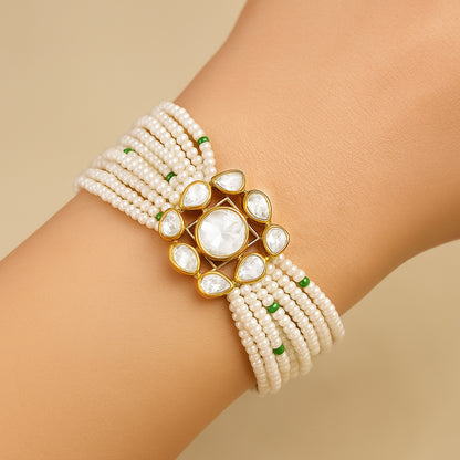 Pearl Radiance Polki Bracelet | 925 Silver 18K Gold Plated Jewellery