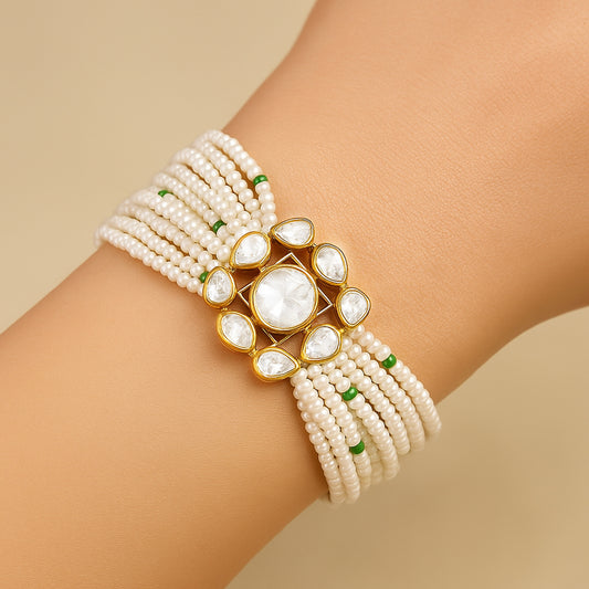 Pearl Radiance Polki Bracelet | 925 Silver 18K Gold Plated Jewellery