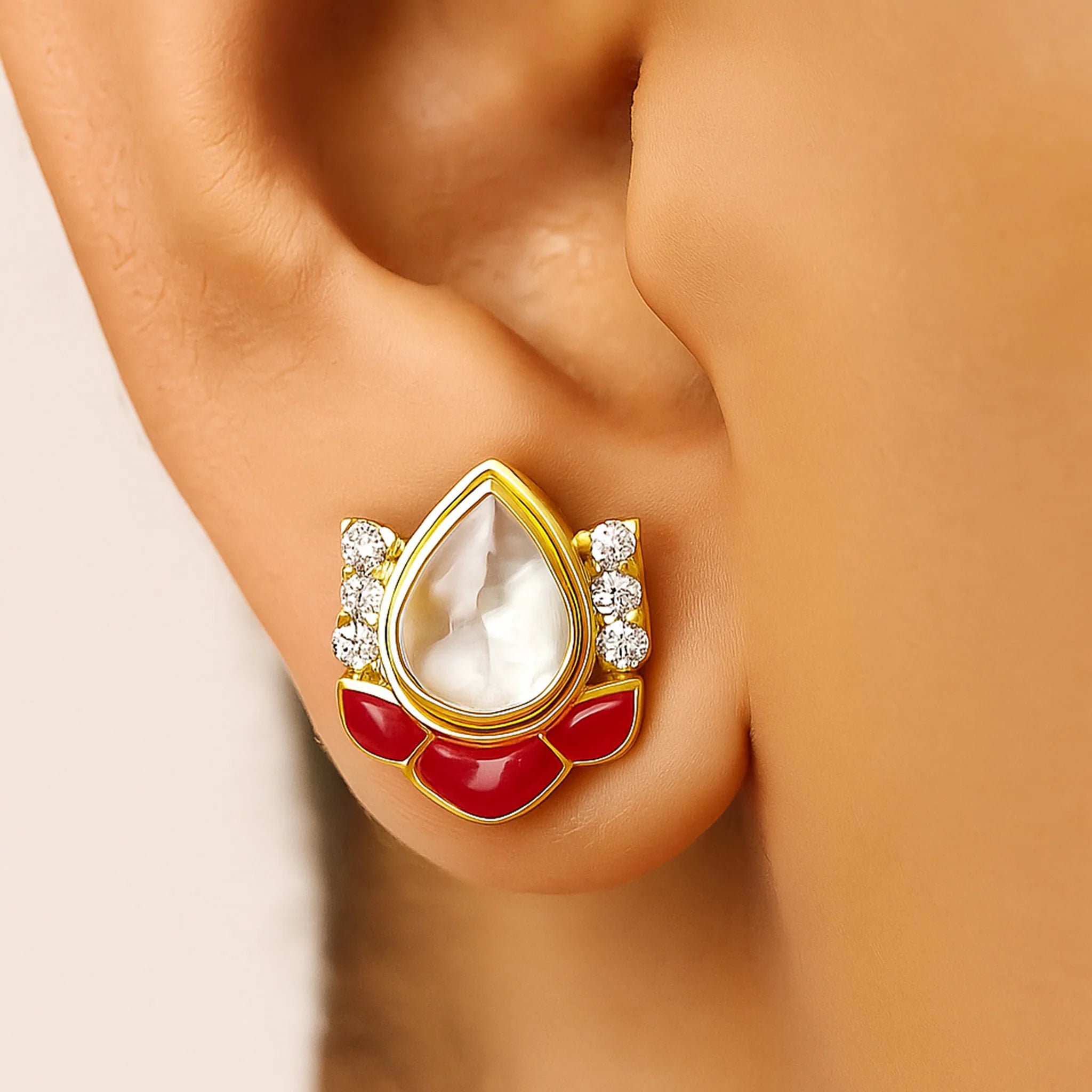 Ruby Lotus Polki Earring | 925 Silver 18k Gold Plated Jewellery