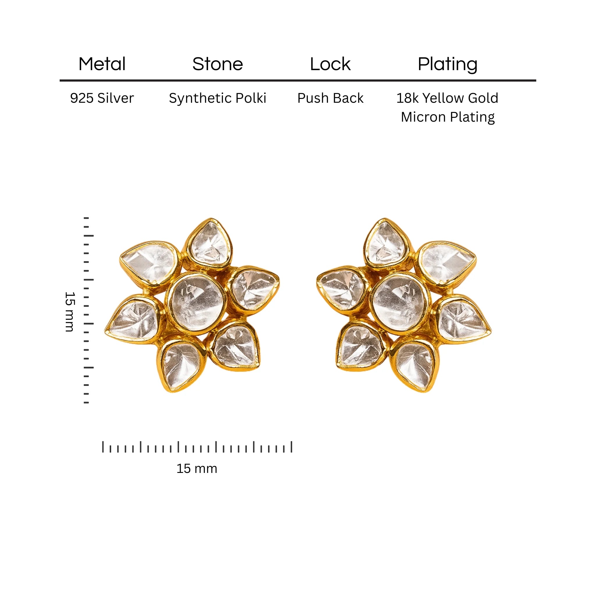 Golden Flora Polki Earring | 925 Silver 18k Gold Plated Jewellery