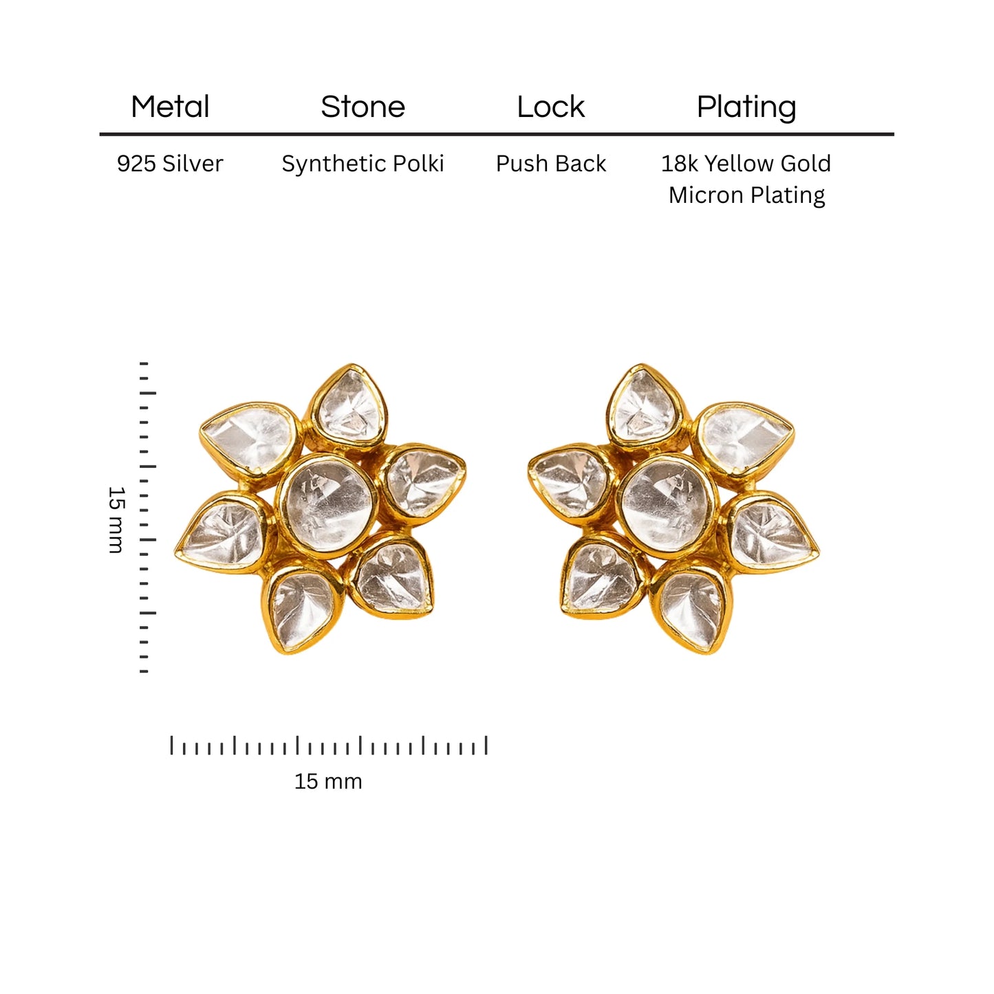 Golden Flora Polki Earring | 925 Silver 18k Gold Plated Jewellery
