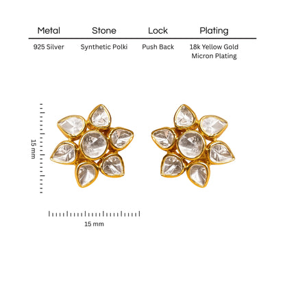 Golden Flora Polki Earring | 925 Silver 18k Gold Plated Jewellery