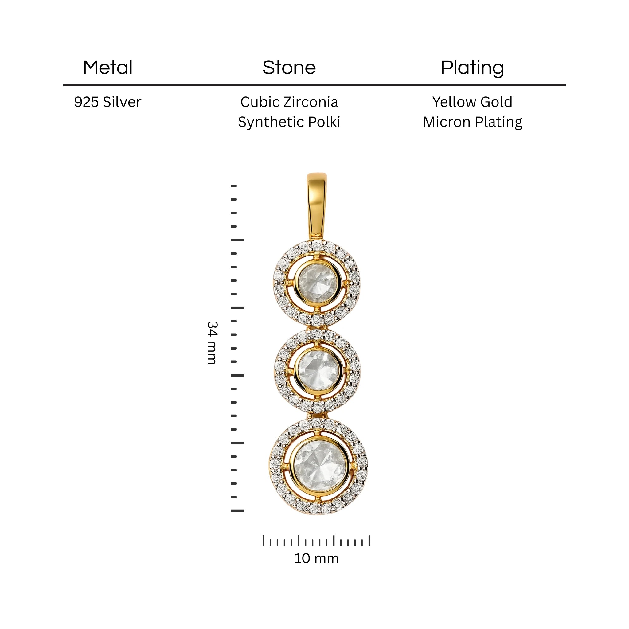 Glided Orbit Polki Pendant | 925 Silver 18k Gold Plated Jewellery