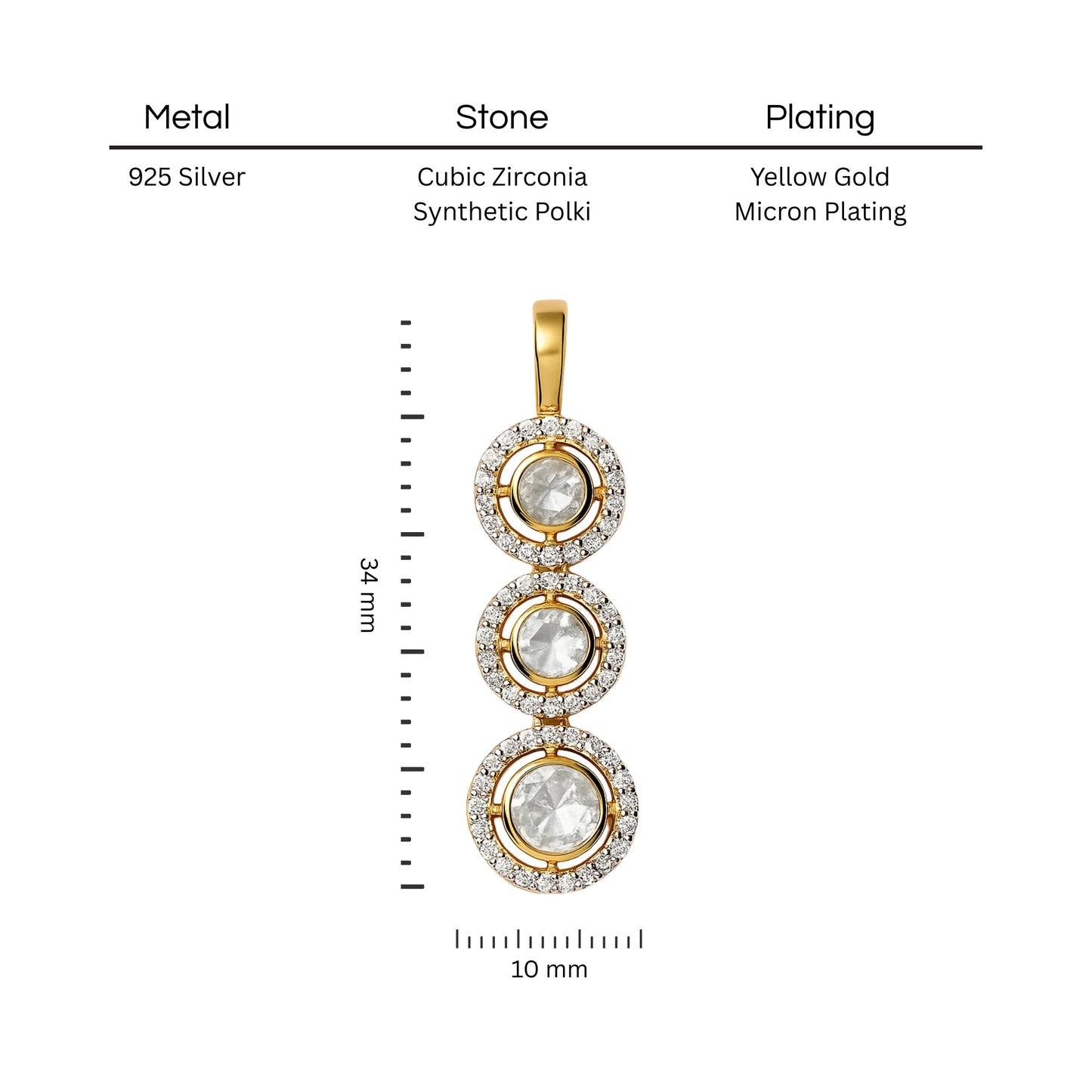 Glided Orbit Polki Pendant | 925 Silver 18k Gold Plated Jewellery