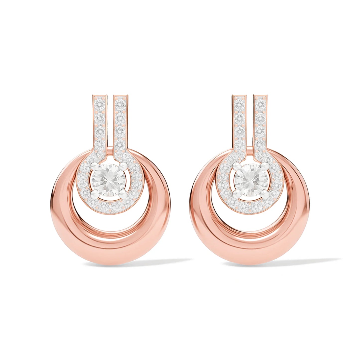 silver rose gold plated earrings with circular design and CZ by 7C Jewel