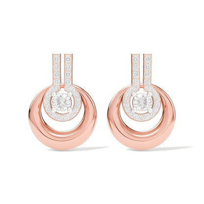 silver rose gold plated earrings with circular design and CZ by 7C Jewel