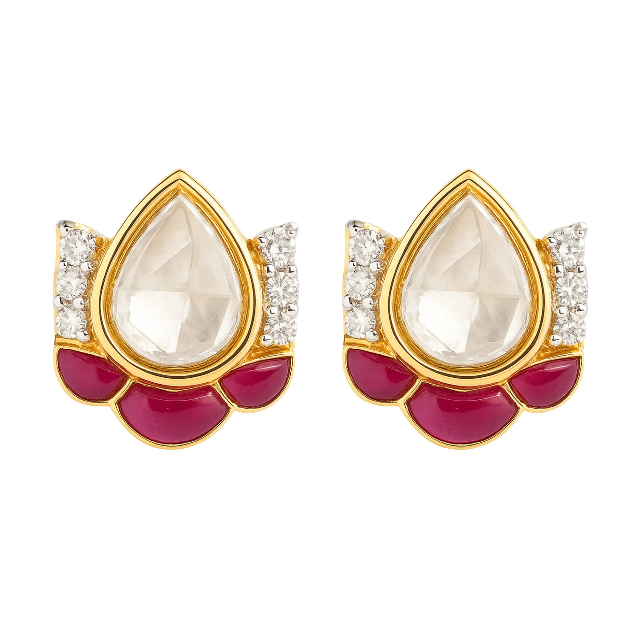 Ruby Lotus Polki Earring | 925 Silver 18k Gold Plated Jewellery