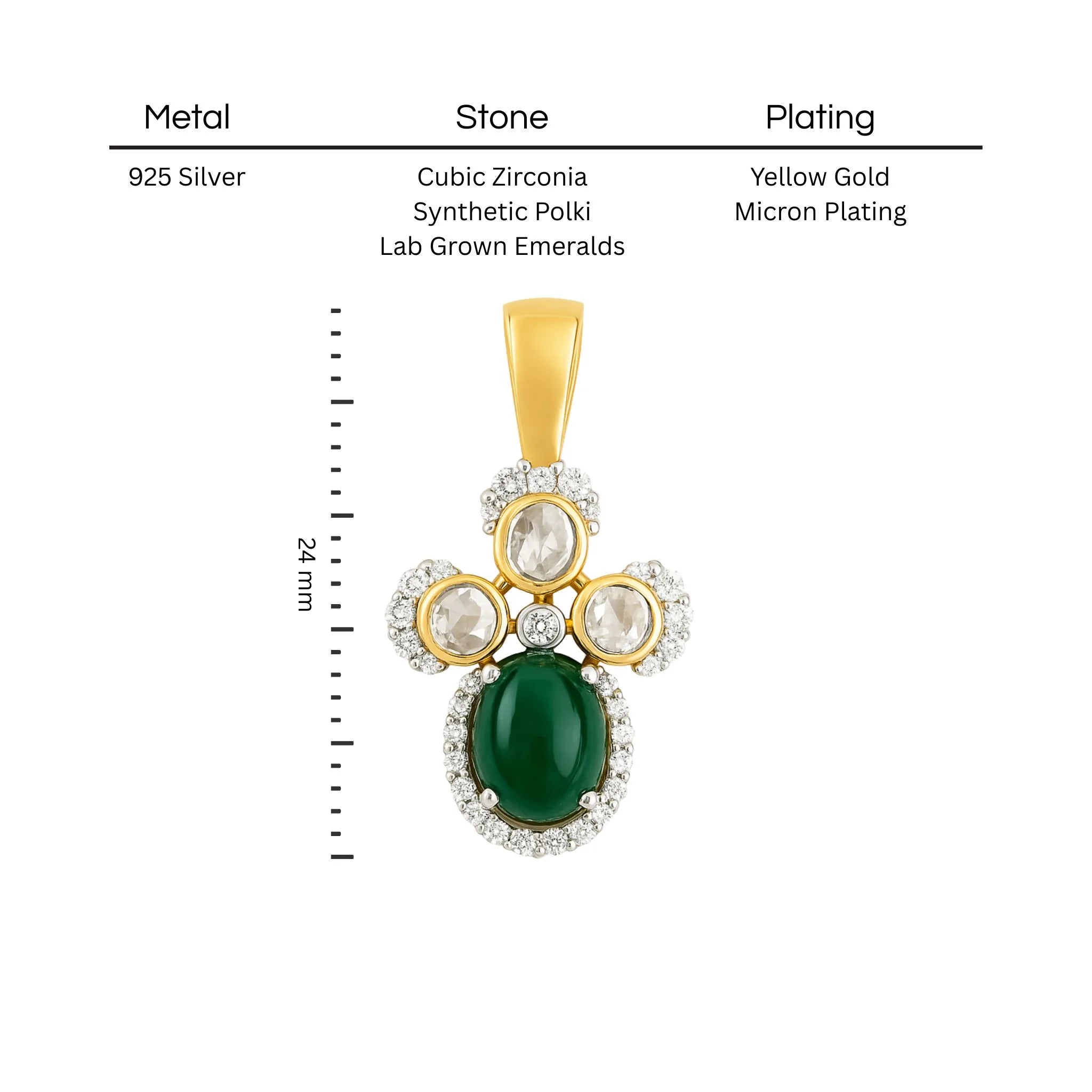 Verdant Glow Polki Pendant| 925 Silver 18k Gold Plated Jewellery