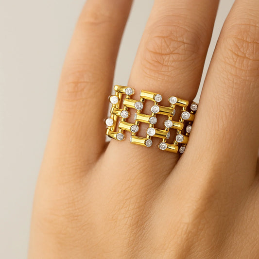 Bamboo Whisper Ring | 925 Silver Gold Plated Ring