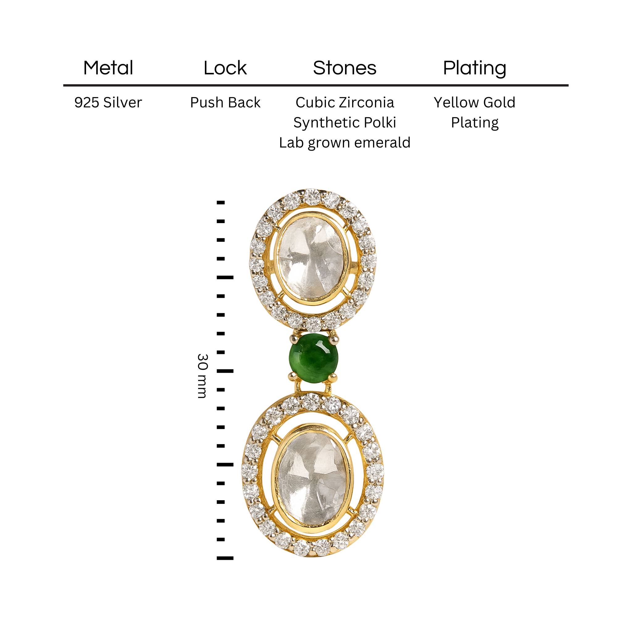 Emerald Charm Polki Earring | 925 Silver 18k Gold Plated Jewellery