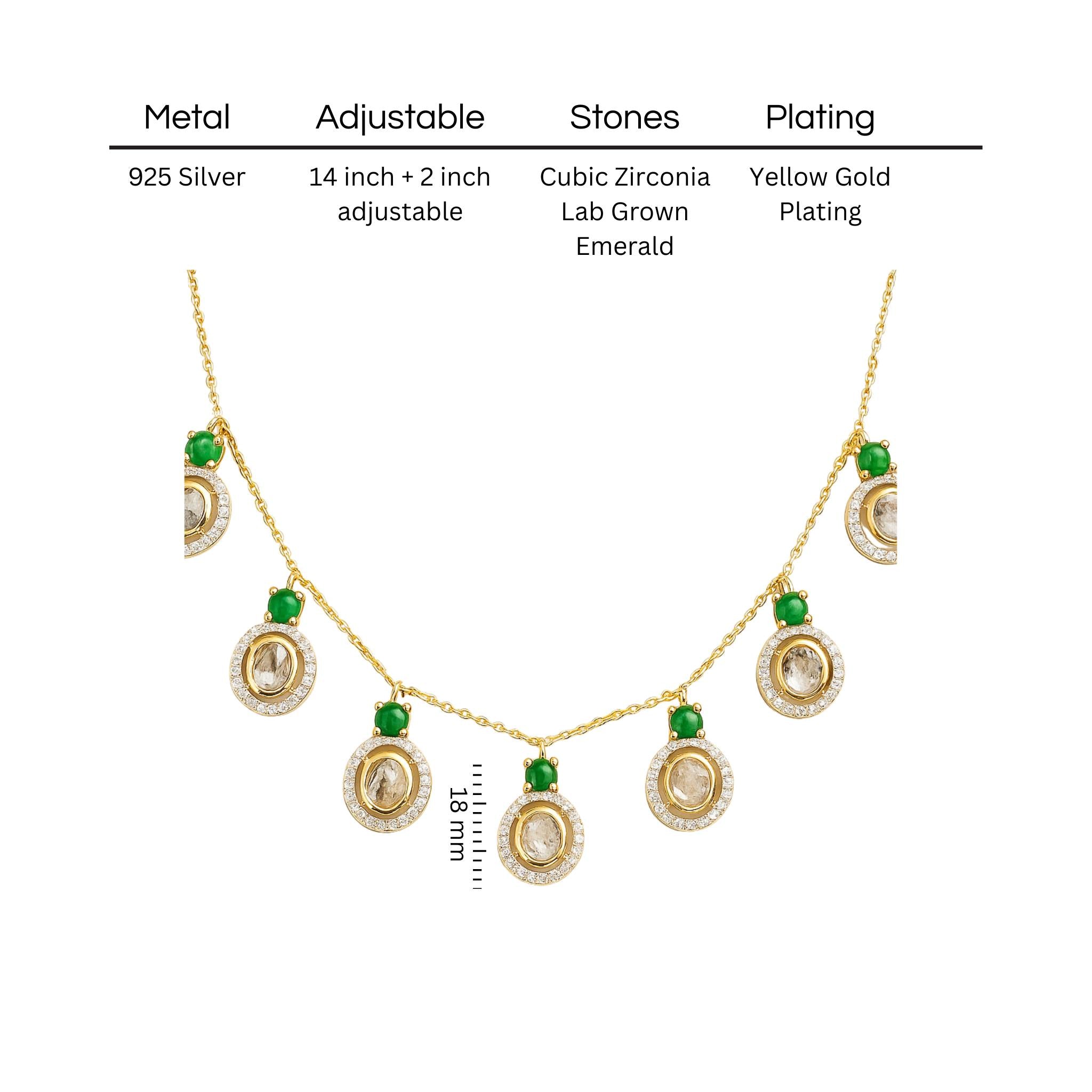 Emerald Charm Polki Necklace | 925 Silver 18k Gold Plated Jewellery