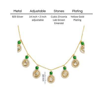 Emerald Charm Polki Necklace | 925 Silver 18k Gold Plated Jewellery