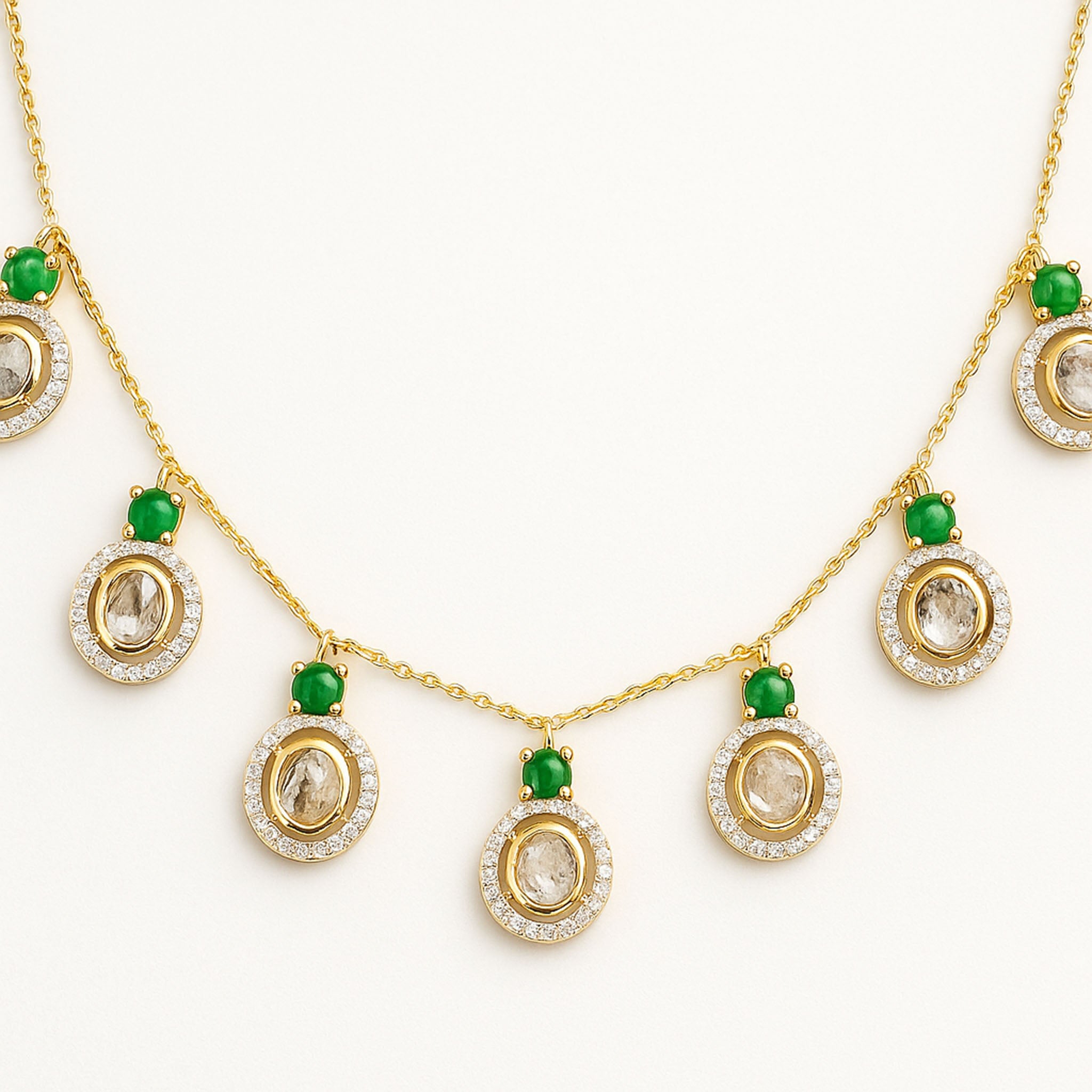 Emerald Charm Polki Necklace | 925 Silver 18k Gold Plated Jewellery