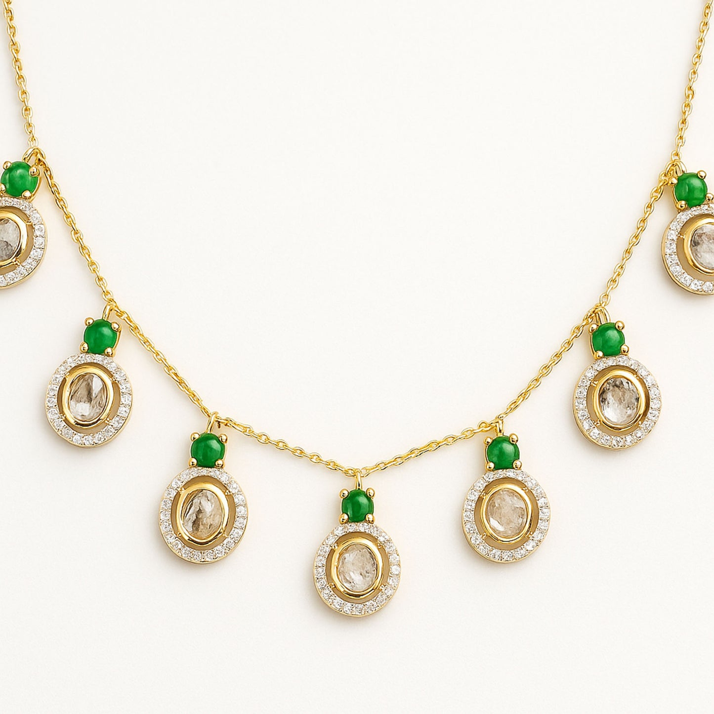 Emerald Charm Polki Necklace | 925 Silver 18k Gold Plated Jewellery