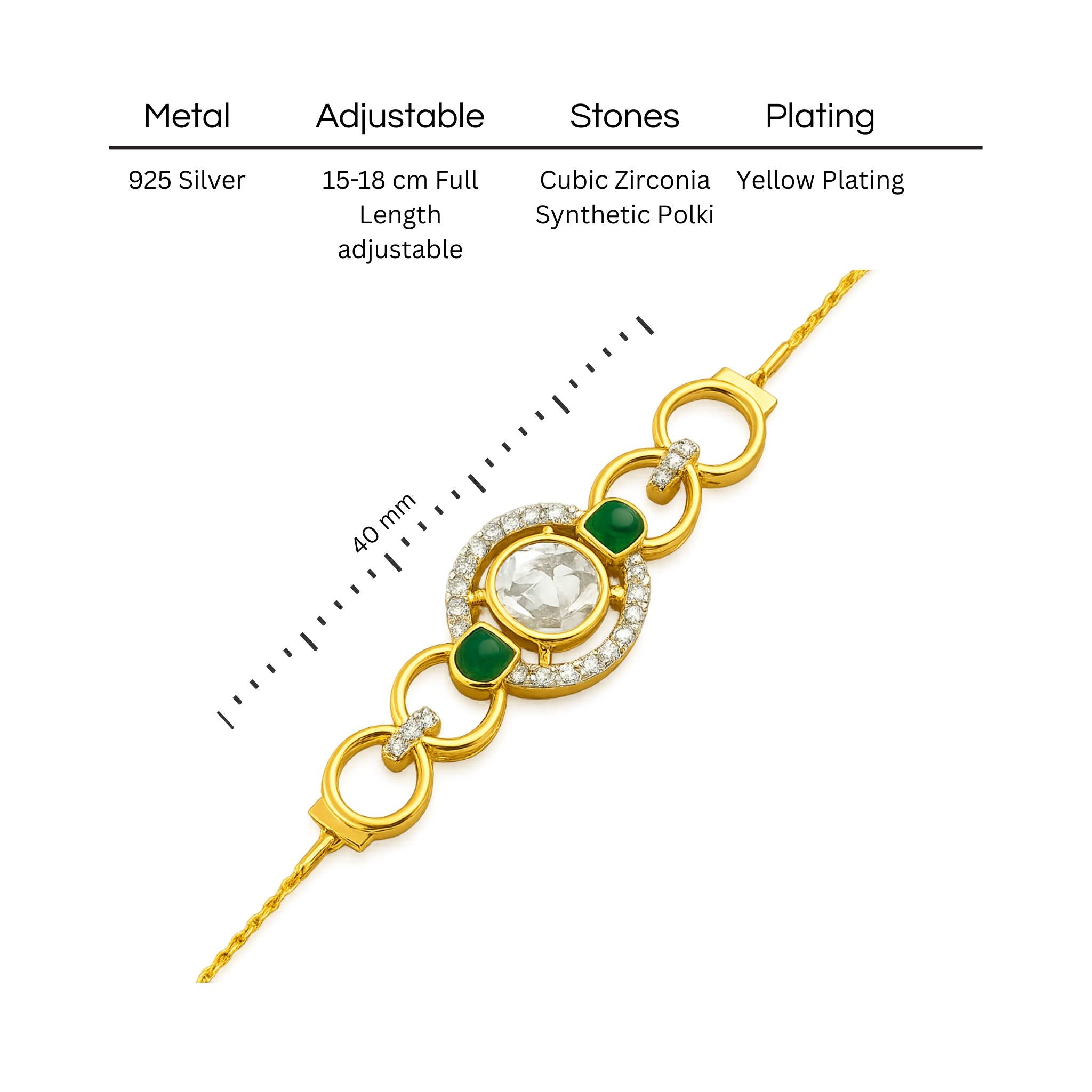 Emerald Orbit Polki Bracelet | 925 Silver 18K Gold Plated Jewellery