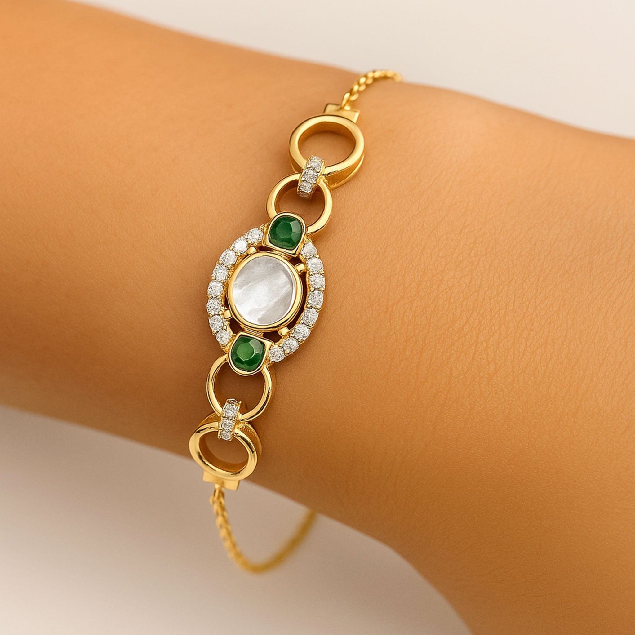 Emerald Orbit Polki Bracelet | 925 Silver 18K Gold Plated Jewellery
