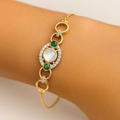 Emerald Orbit Polki Bracelet | 925 Silver 18K Gold Plated Jewellery