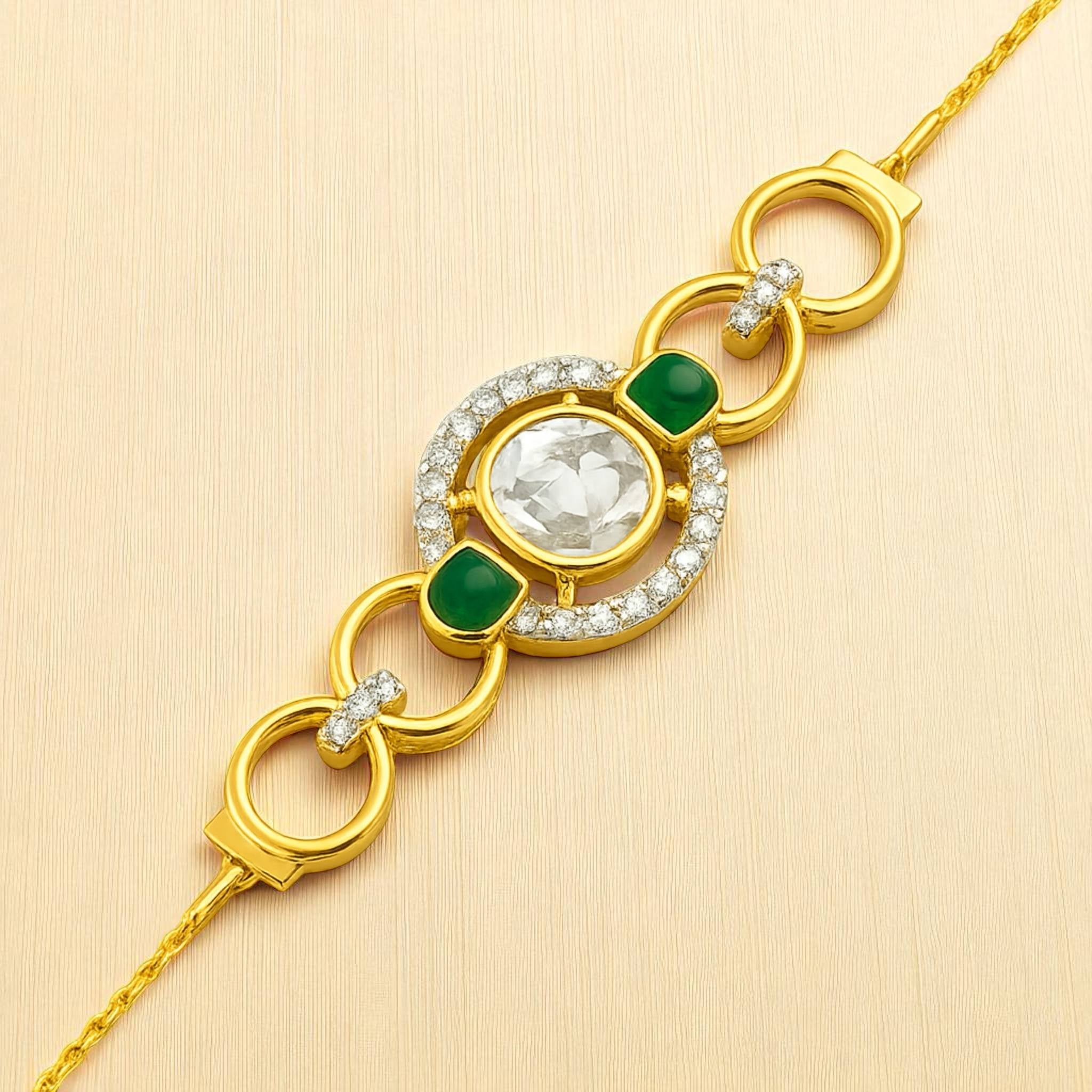 Emerald Orbit Polki Bracelet | 925 Silver 18K Gold Plated Jewellery
