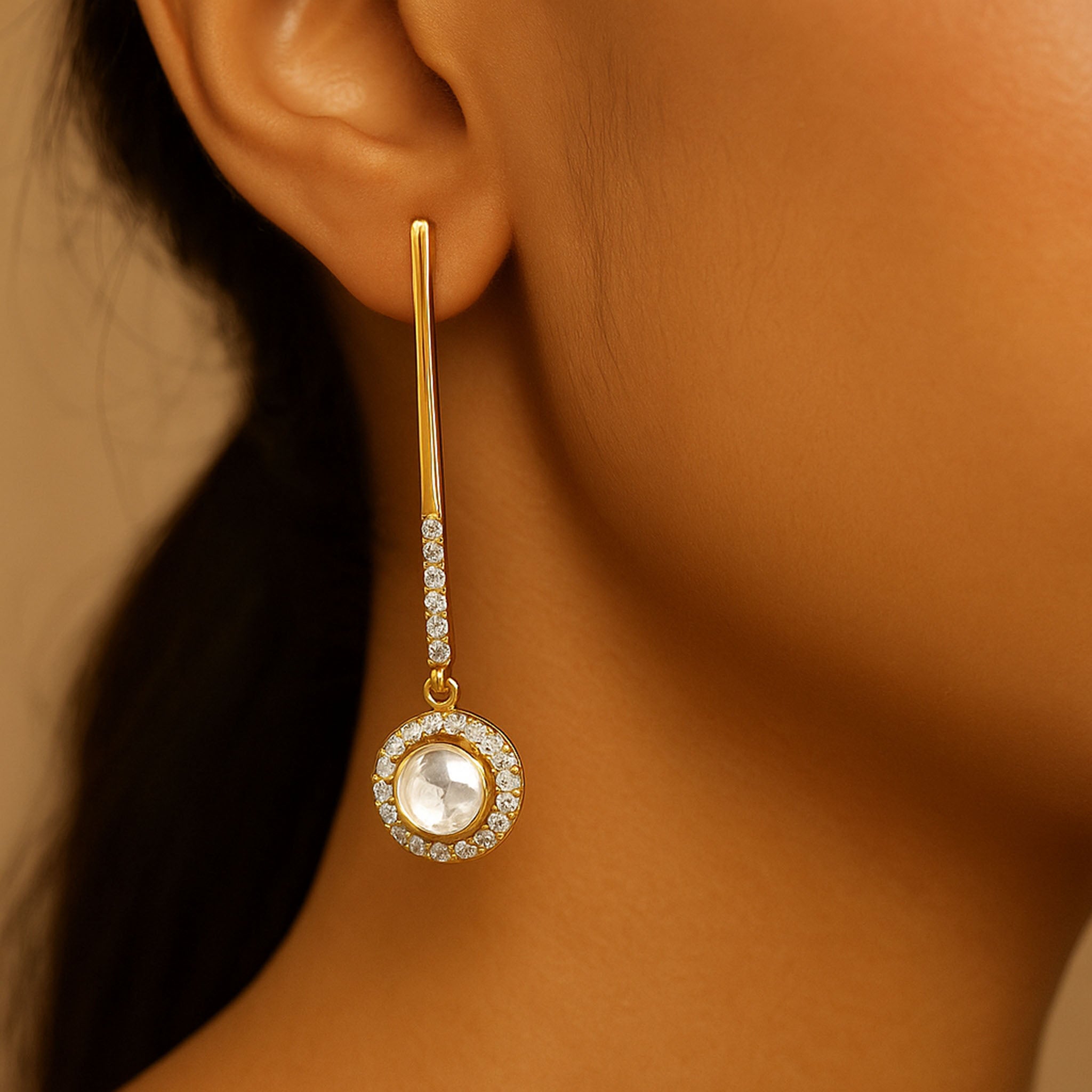 Golden Orbit Polki Earring | 925 Silver 18K Gold Plated Jewellery