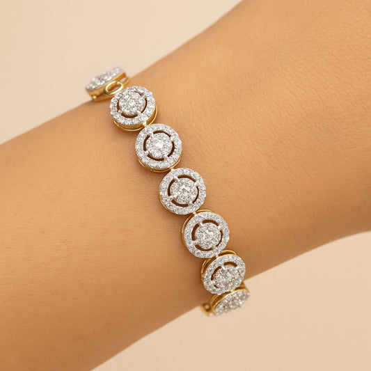 925 Silver Halo Cluster Silver Bracelet | 18k Gold Plated Jewellery
