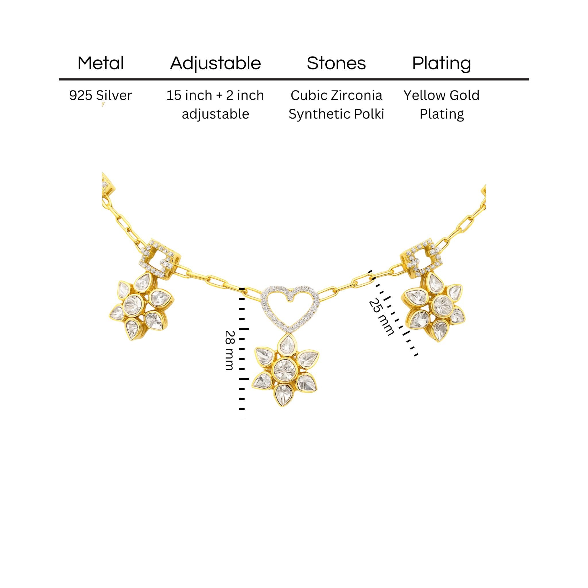 Heart & Blossom Polki Necklace | 925 Silver 18k Gold Plated Jewellery
