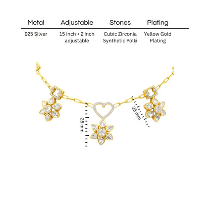 Heart & Blossom Polki Necklace | 925 Silver 18k Gold Plated Jewellery