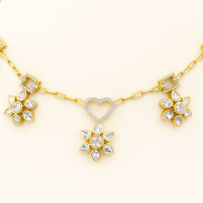 Heart & Blossom Polki Necklace | 925 Silver 18k Gold Plated Jewellery