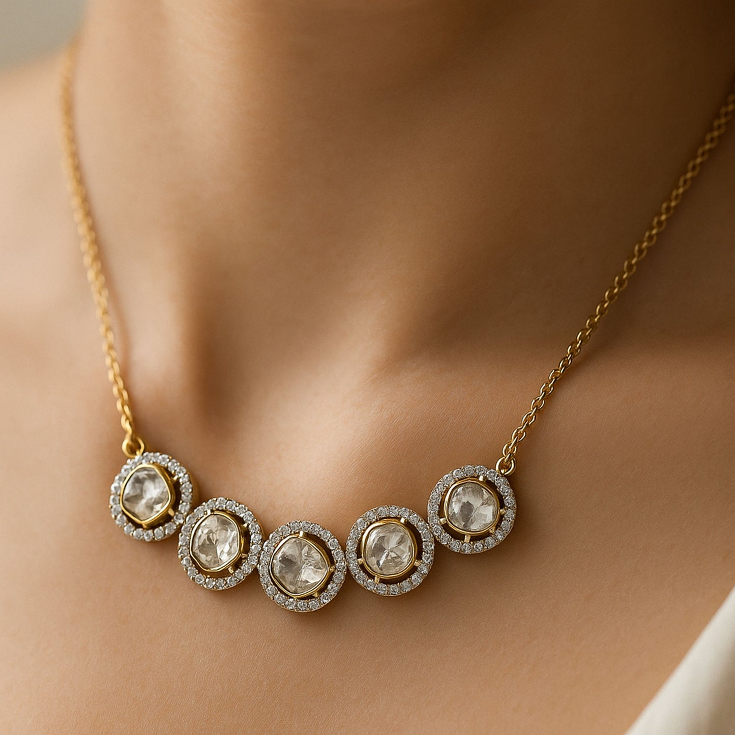 925 Silver Heritage Polki Statement Necklace | 18k Gold Plated Jewellery