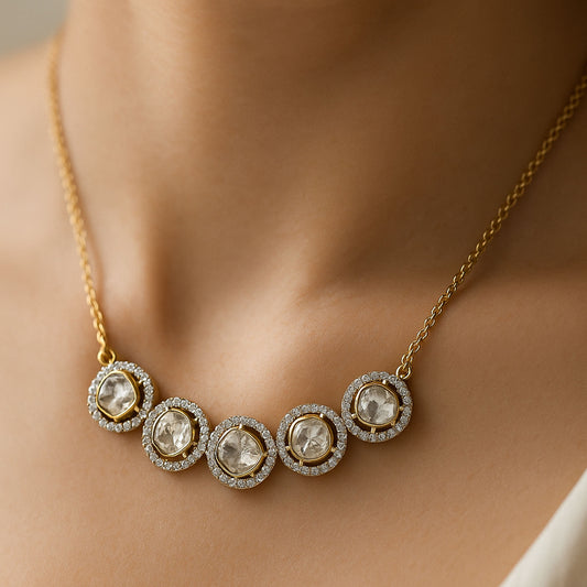 925 Silver Heritage Polki Statement Necklace | 18k Gold Plated Jewellery