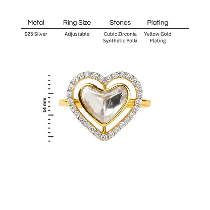 Golden Heart Polki Ring | 925 Silver 18K Gold Plated Jewellery