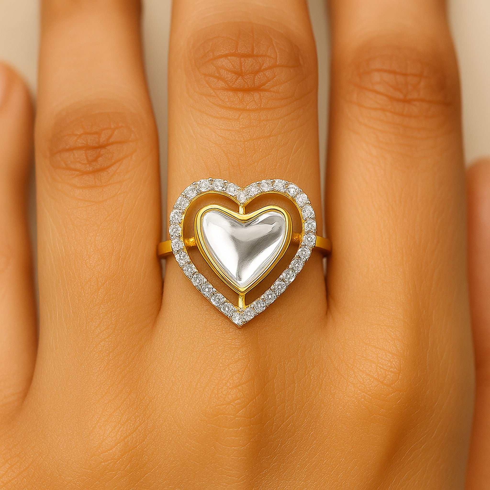 Golden Heart Polki Ring | 925 Silver 18K Gold Plated Jewellery