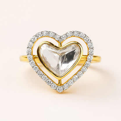 Golden Heart Polki Ring | 925 Silver 18K Gold Plated Jewellery