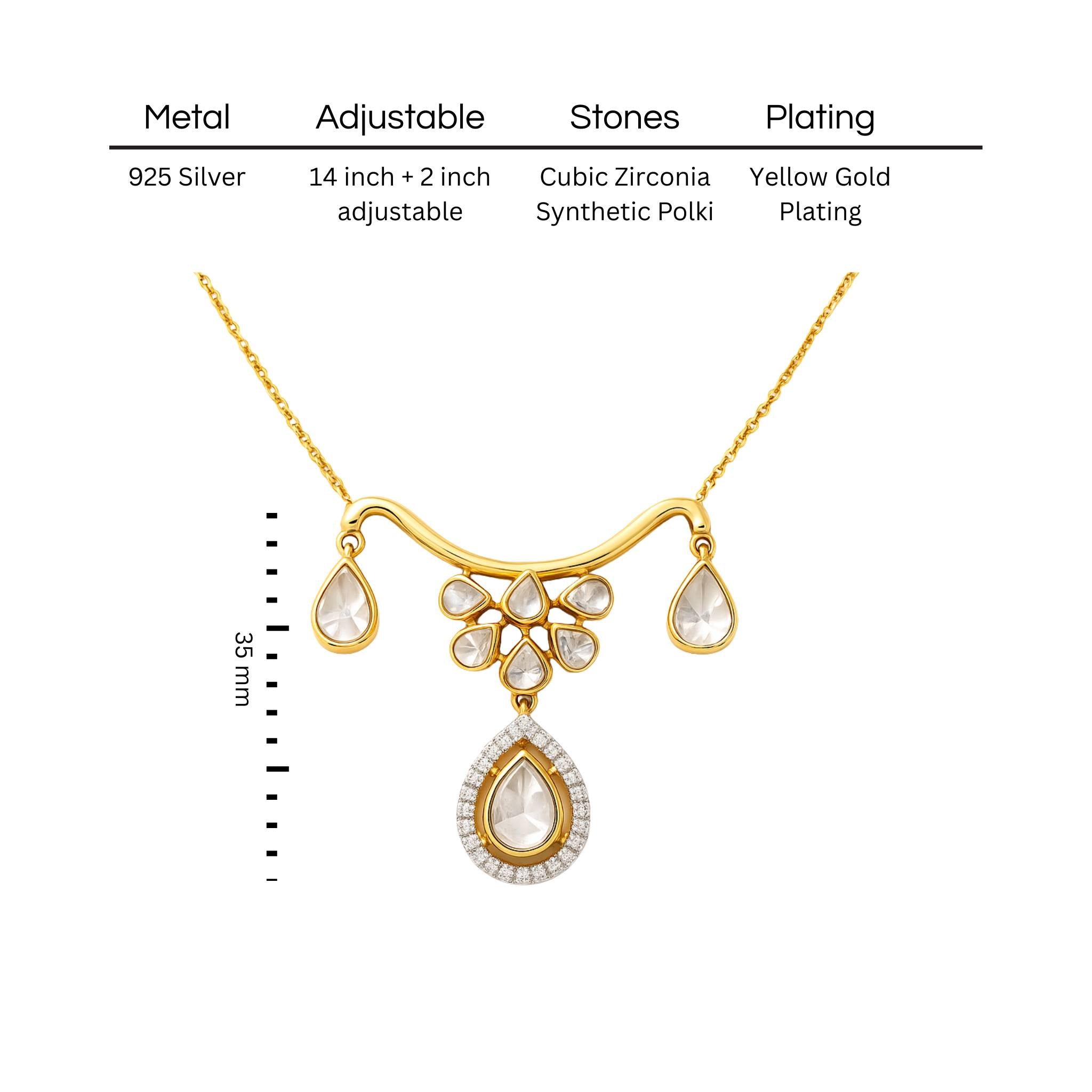 Raindrop Polki Elegance Necklace | 925 Silver 18k Gold Plated Jewellery