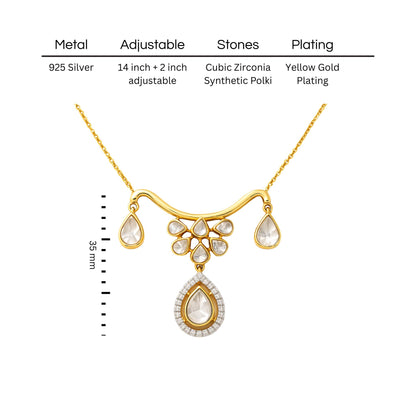 Raindrop Polki Elegance Necklace | 925 Silver 18k Gold Plated Jewellery