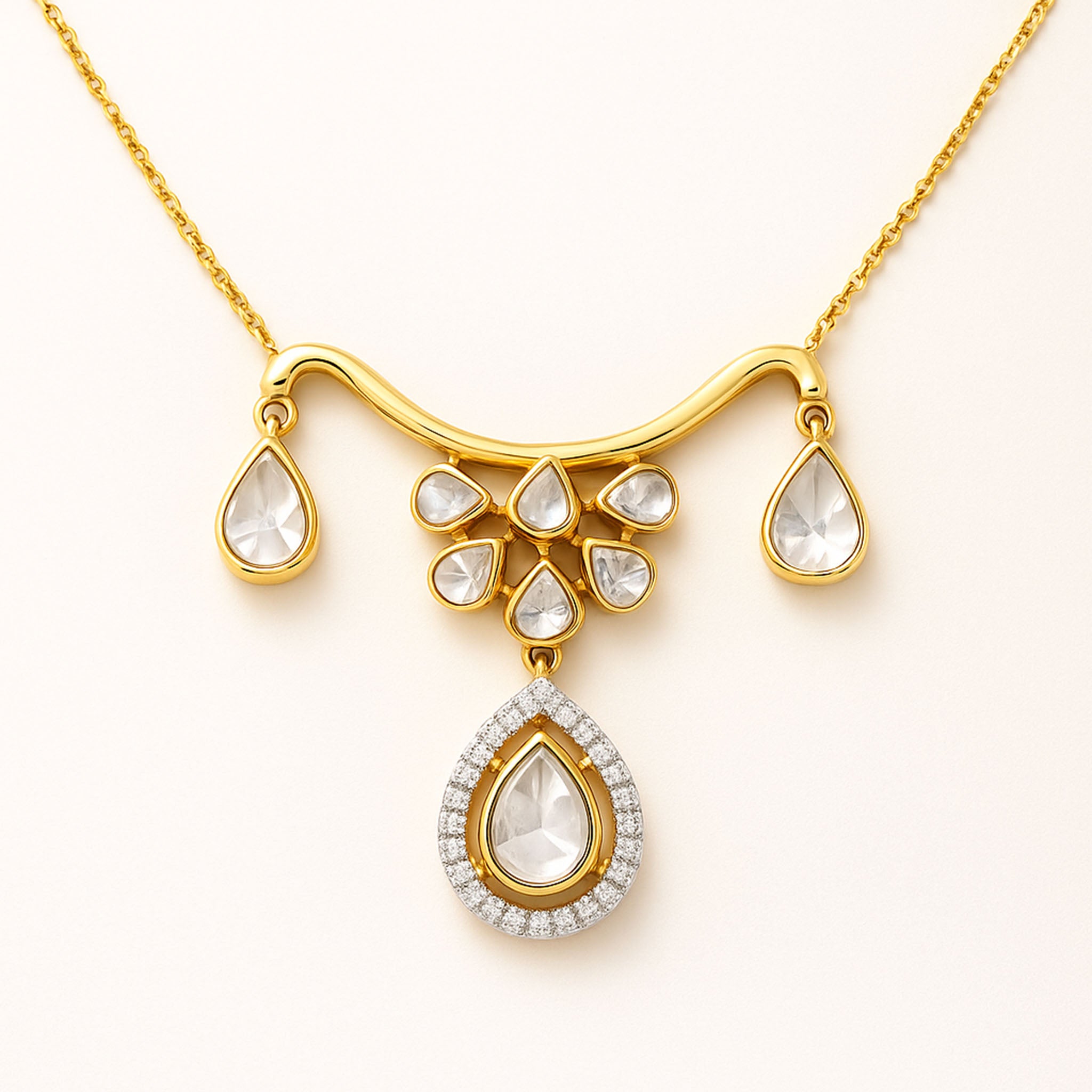 Raindrop Polki Elegance Necklace | 925 Silver 18k Gold Plated Jewellery
