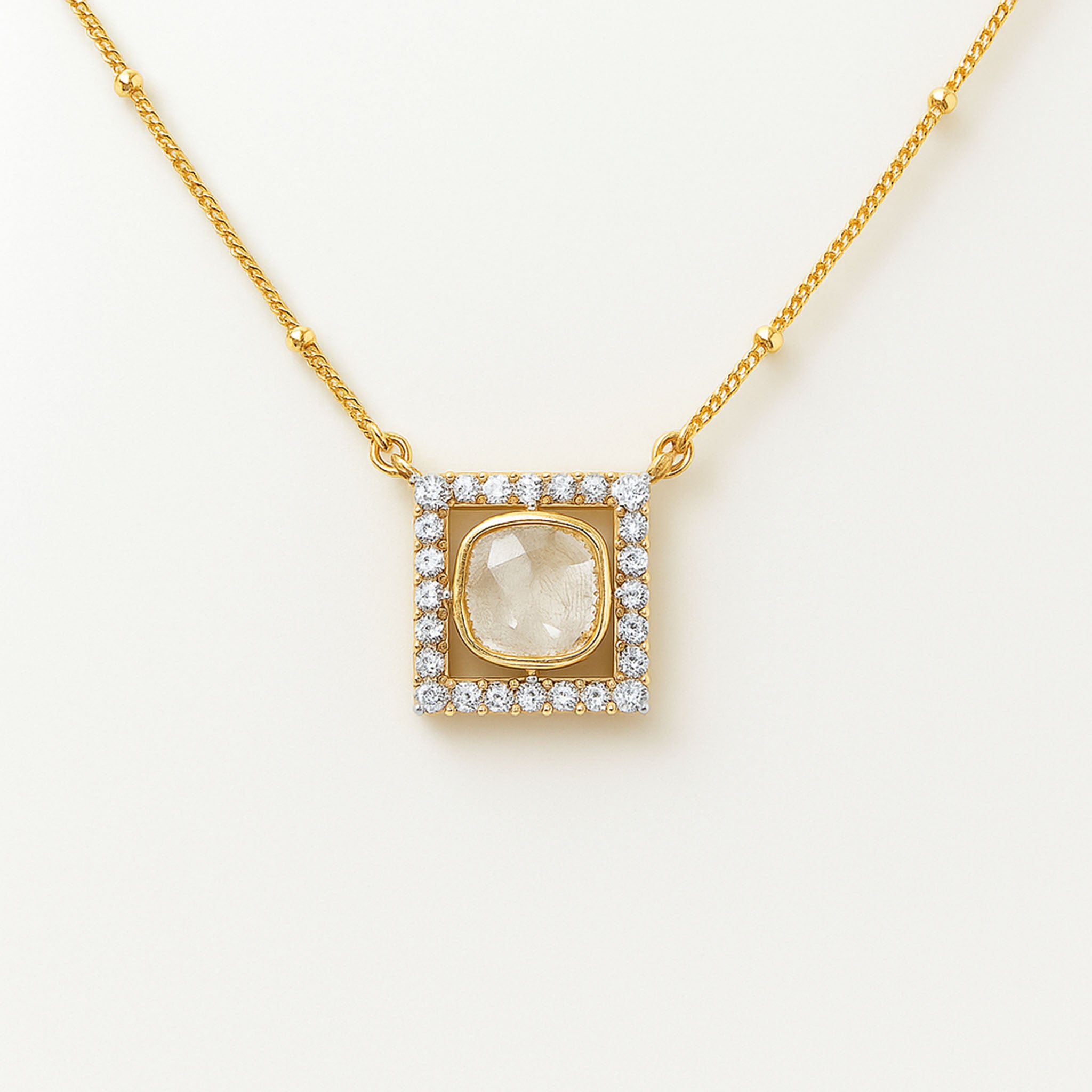 Regal Square Polki Necklace | 925 Silver 18k Gold Plated Jewellery