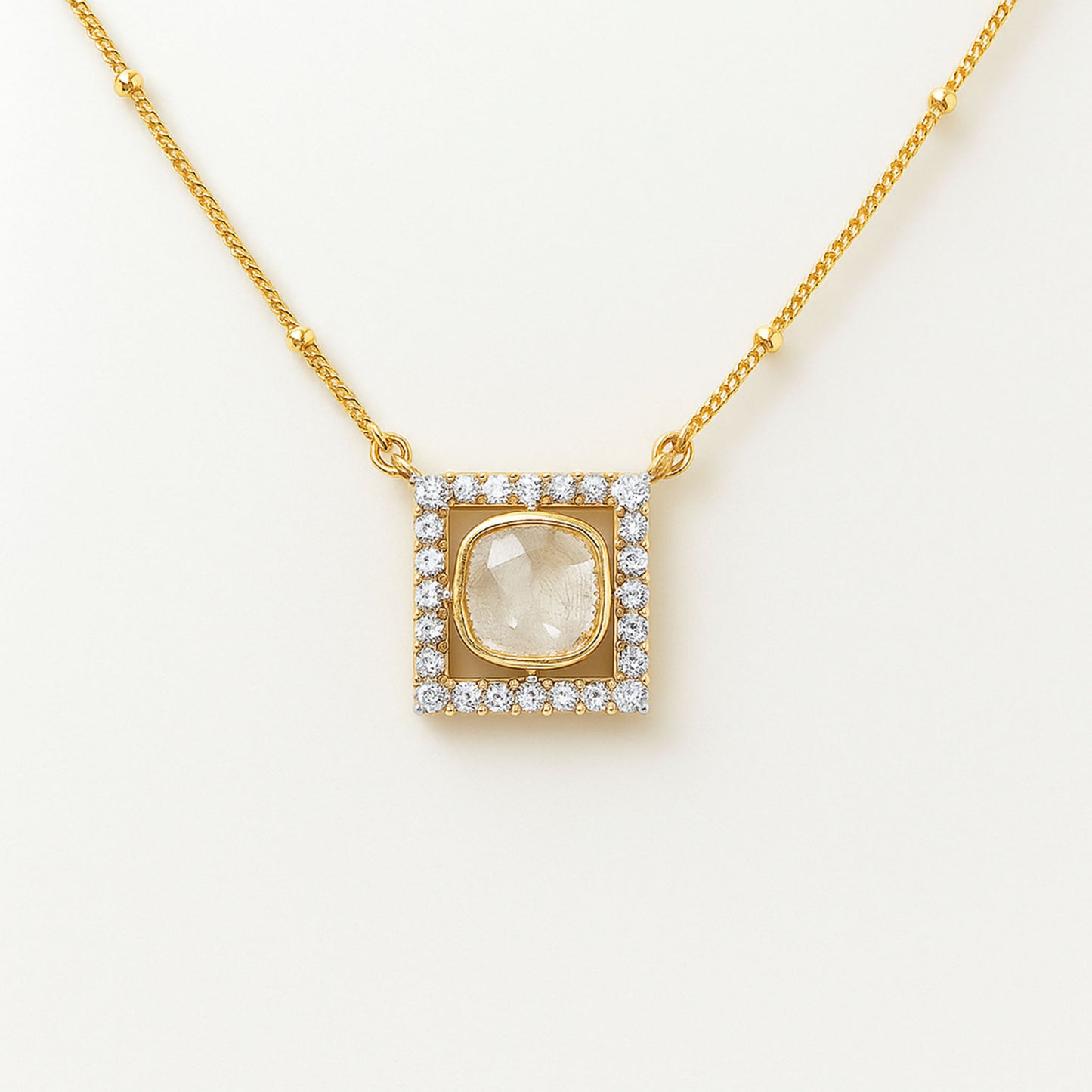 Regal Square Polki Necklace | 925 Silver 18k Gold Plated Jewellery