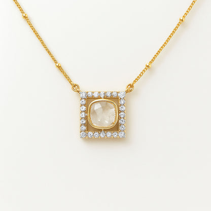 Regal Square Polki Necklace | 925 Silver 18k Gold Plated Jewellery