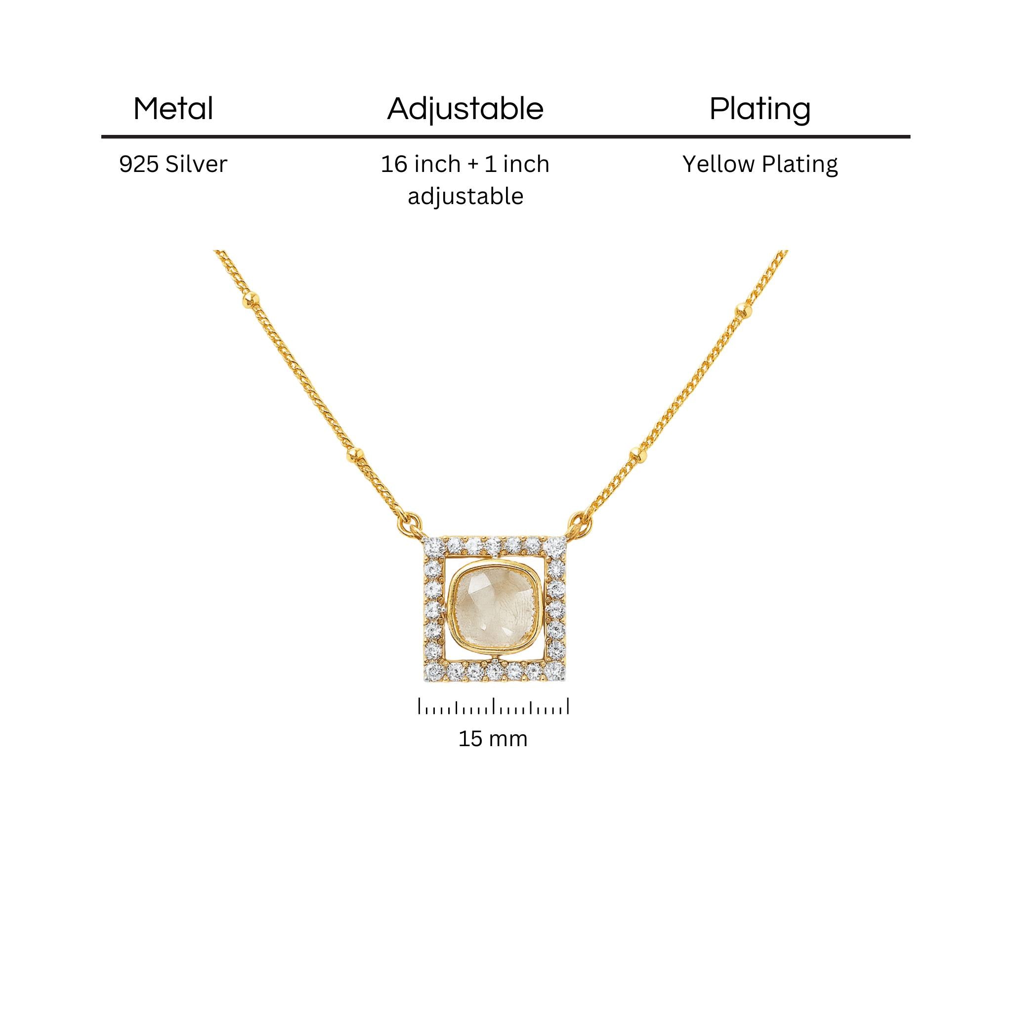 Regal Square Polki Necklace | 925 Silver 18k Gold Plated Jewellery