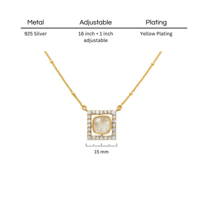 Regal Square Polki Necklace | 925 Silver 18k Gold Plated Jewellery