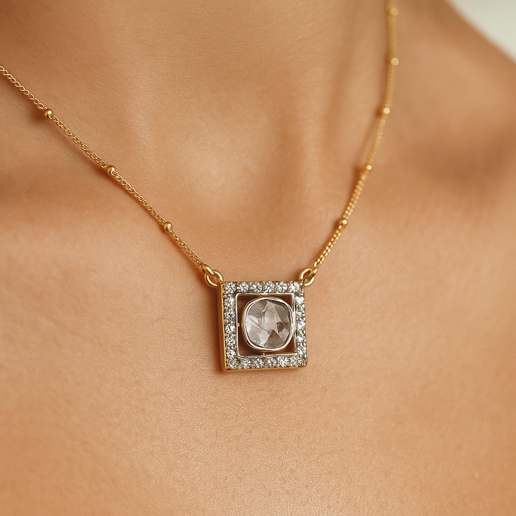 Regal Square Polki Necklace | 925 Silver 18k Gold Plated Jewellery