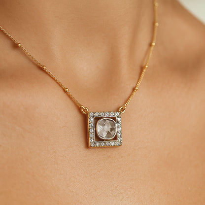 Regal Square Polki Necklace | 925 Silver 18k Gold Plated Jewellery