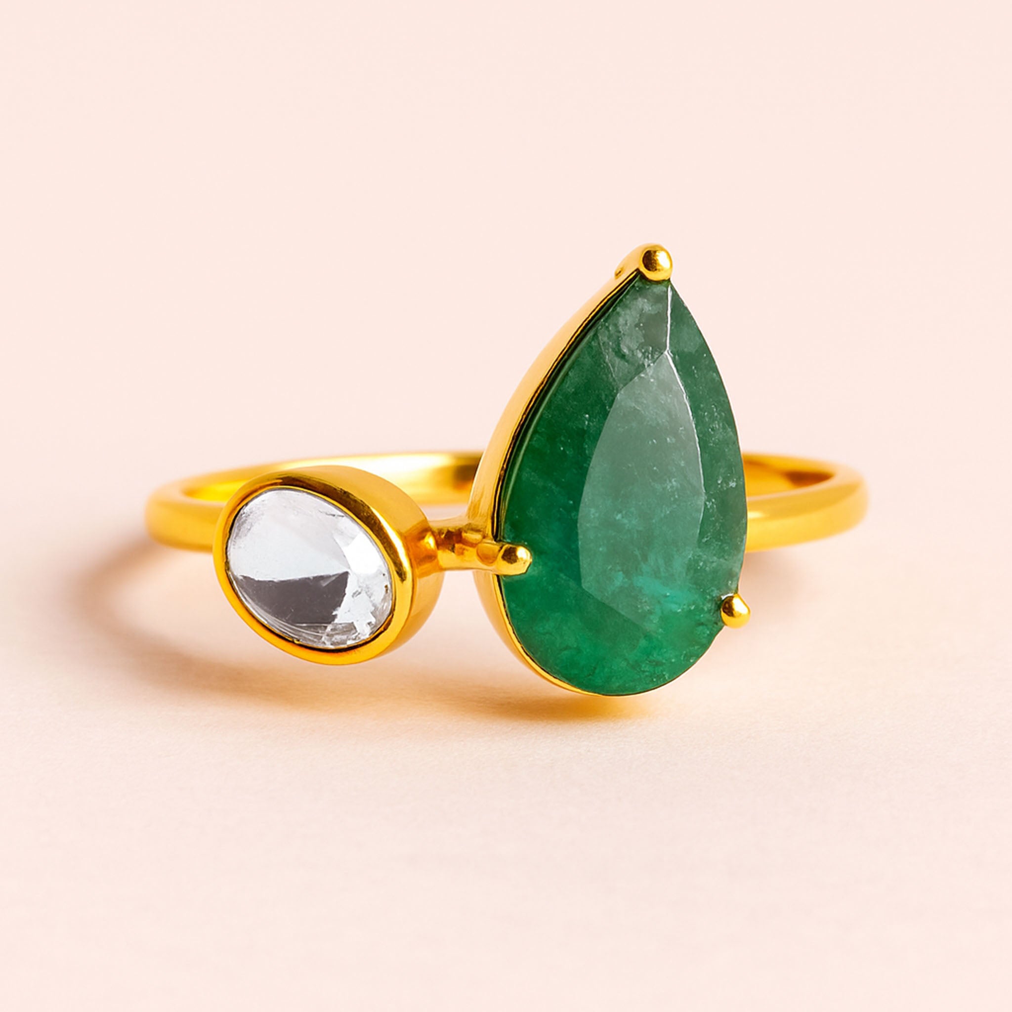 Royal Duo Polki Ring | 925 Silver 18K Gold Plated Jewellery