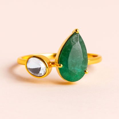 Royal Duo Polki Ring | 925 Silver 18K Gold Plated Jewellery